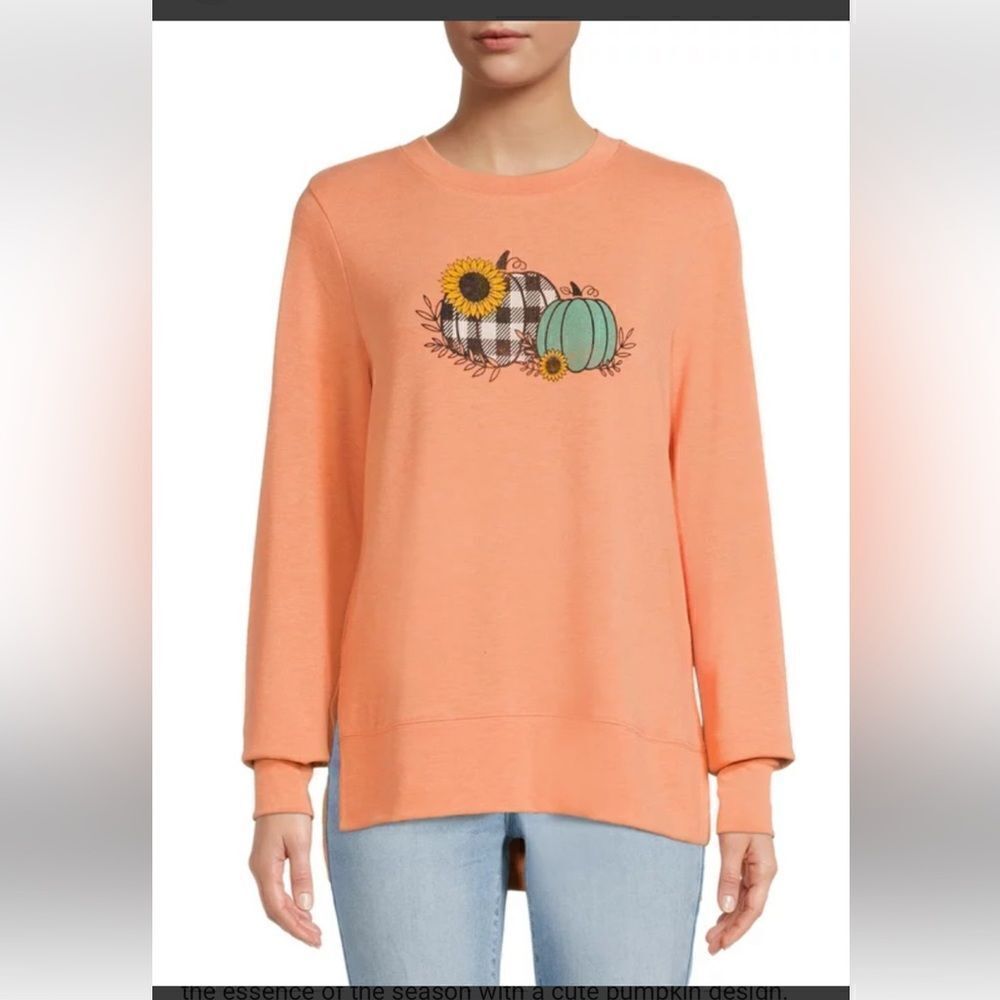 Way To Celebrate's Long Sleeve fall print orange Hacci Knit Top, size S, (4-6)